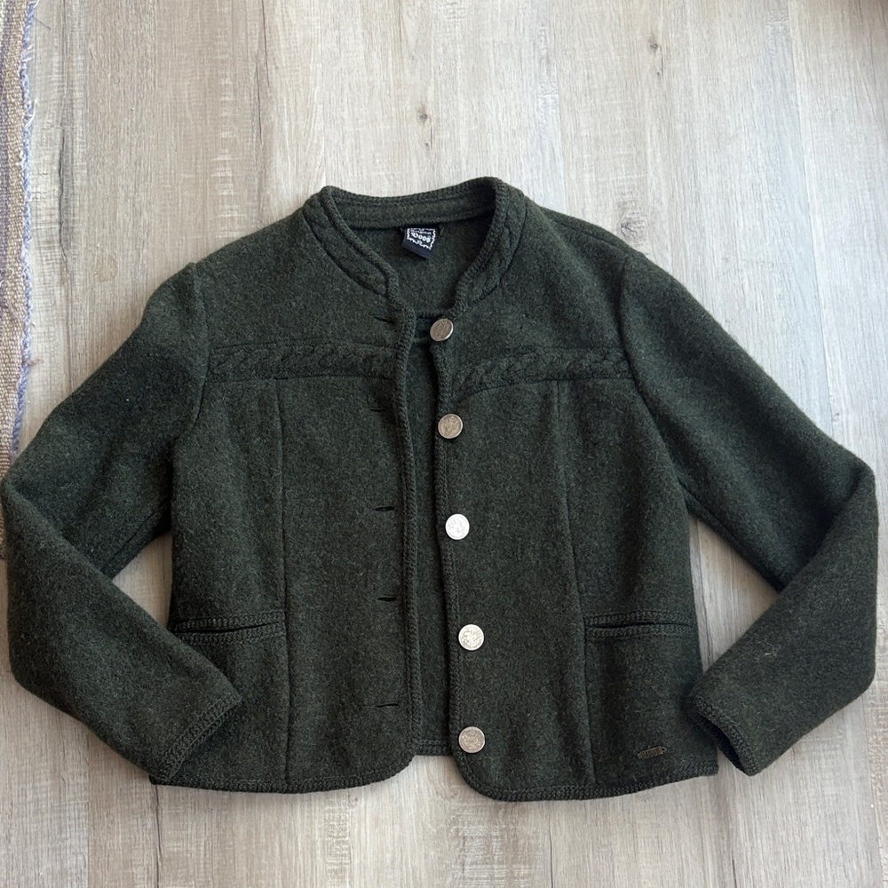Boos vintage Dark Green Wool Jacket with Silver Buttons